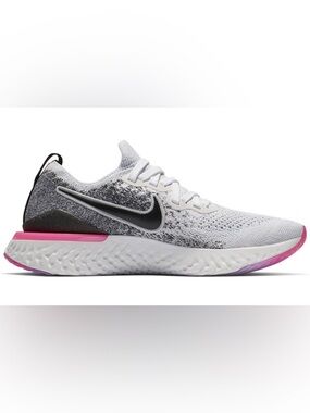 Nike Women’s White and Gray Sneakers with Pink Accent